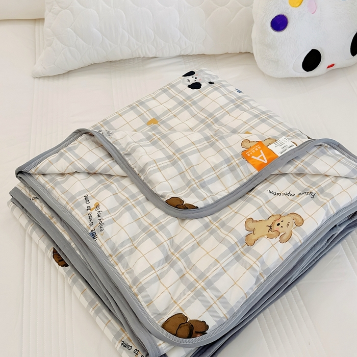 91家纺网 家纺一手货源 找家纺 兜米  2025夏季A类针织棉夏凉被小清新卡通双面针织棉空调被子被芯 格子狗