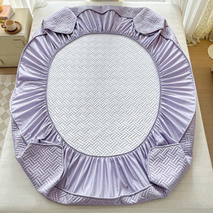 91家纺网 家纺一手货源 找家纺 卡伦家纺 2025新款水洗棉磨毛防水夹棉床笠 斜纹-烟熏紫