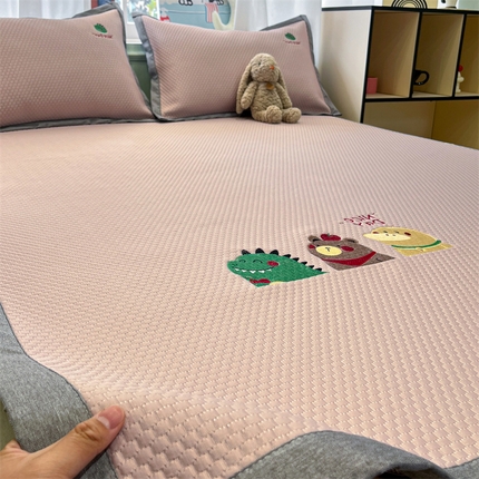 启程家纺 2025春夏新款冰豆豆凉席刺绣款复合三明治三件套 好伙伴-粉