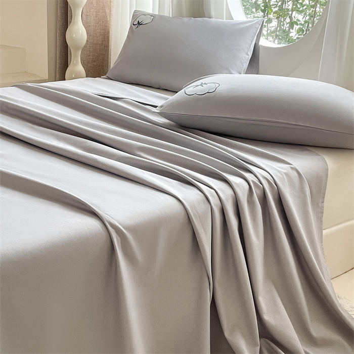 91家纺网 家纺一手货源 找家纺 布卢姆床垫 2025新款全棉纯棉烫画全棉老粗布床单凉席 棉朵-浅灰