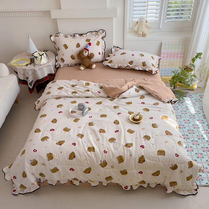 91家纺网 家纺一手货源 找家纺 慕尚 2025新款云感棉花边夏凉被空调被 熊耶