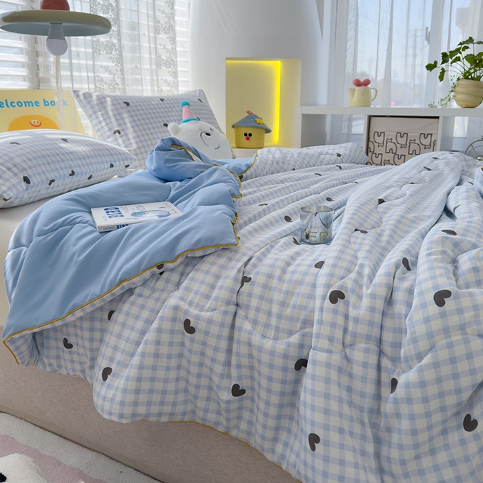 91家纺网 家纺一手货源 找家纺 美派工厂店2025新款水洗邹邹纱夏被 小幸运-蓝黑