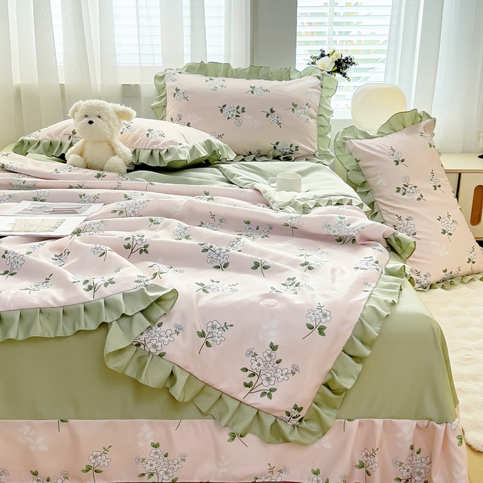 91家纺网 家纺一手货源 找家纺 找底底家纺 2025新款60S水洗天丝夏被夏凉被空调被床裙四件套 盛夏