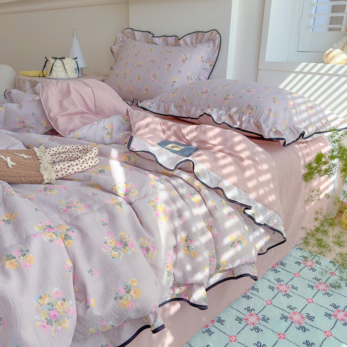 91家纺网 家纺一手货源 找家纺 慕尚 2025新款云感棉花边夏凉被空调被 柔情紫