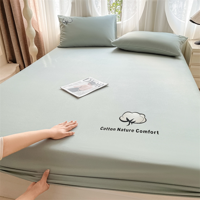 91家纺网 家纺一手货源 找家纺 布卢姆床垫 2025新款全棉烫画全棉老粗布床笠 棉朵-松绿