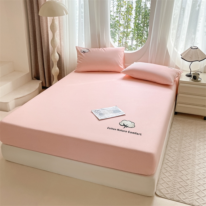 91家纺网 家纺一手货源 找家纺 布卢姆床垫 2025新款全棉烫画全棉老粗布床笠 棉朵-珊瑚粉