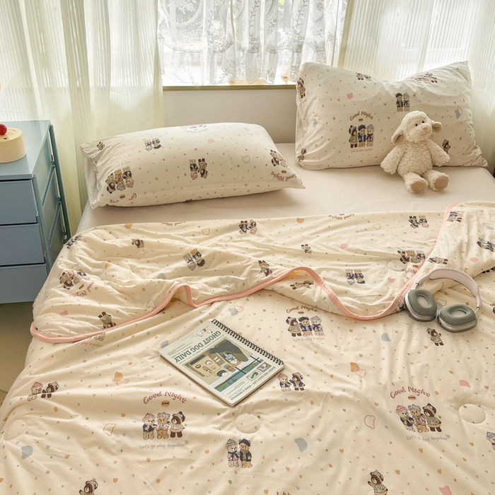 91家纺网 家纺一手货源 找家纺 葡萄家 2025新款A类母婴级大豆纤维牛奶丝针织棉夏凉被空调被-系列二 晚安熊