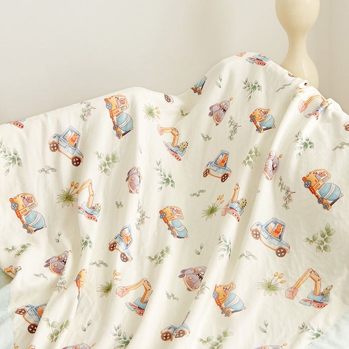 91家纺网 家纺一手货源 找家纺 嗨生活 2025年新品天竹系列A类竹纤维四层纱儿童盖毯 幼儿园夏被夏凉被空调被 动物车队