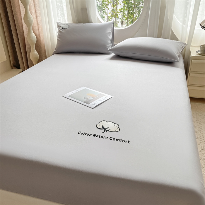 91家纺网 家纺一手货源 找家纺 布卢姆床垫 2025新款全棉烫画全棉老粗布床笠 棉朵-浅灰