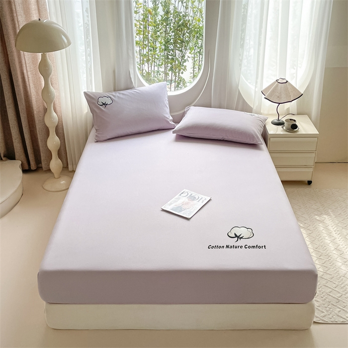 91家纺网 家纺一手货源 找家纺 布卢姆床垫 2025新款全棉烫画全棉老粗布床笠 棉朵-黛紫