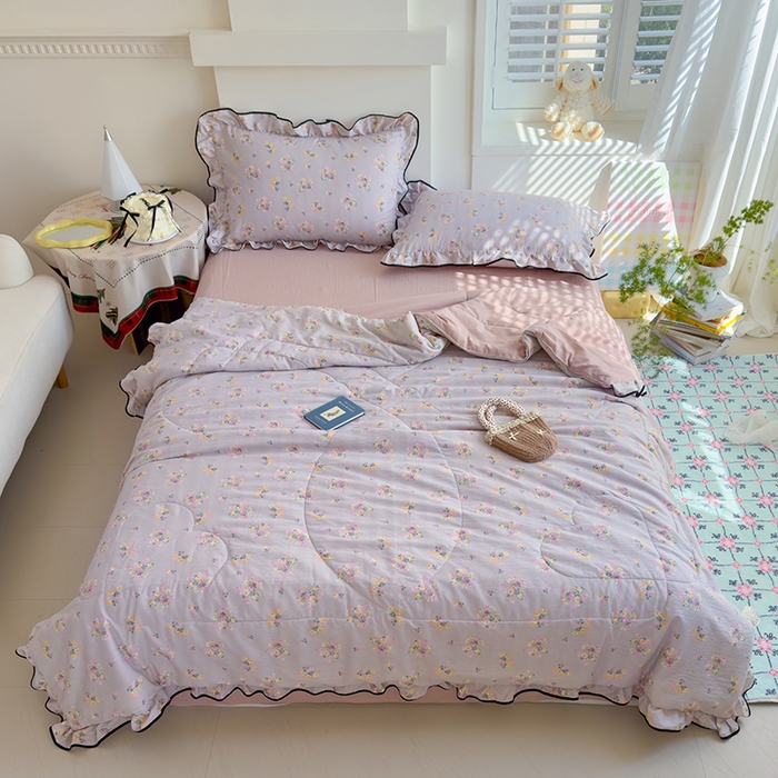 91家纺网 家纺一手货源 找家纺 慕尚 2025新款云感棉花边夏凉被空调被 柔情紫