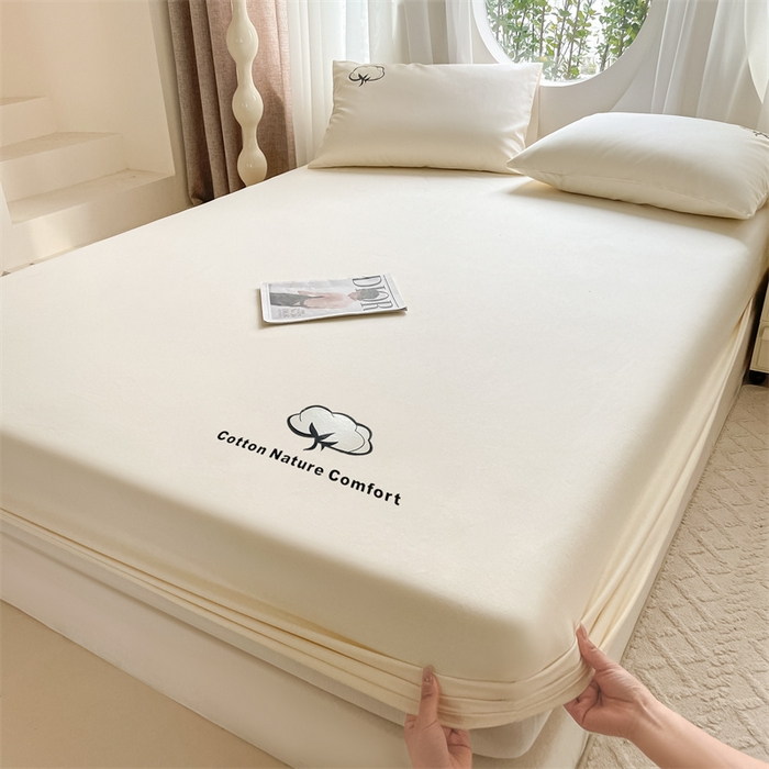 91家纺网 家纺一手货源 找家纺 布卢姆床垫 2025新款全棉烫画全棉老粗布床笠 棉朵-奶黄