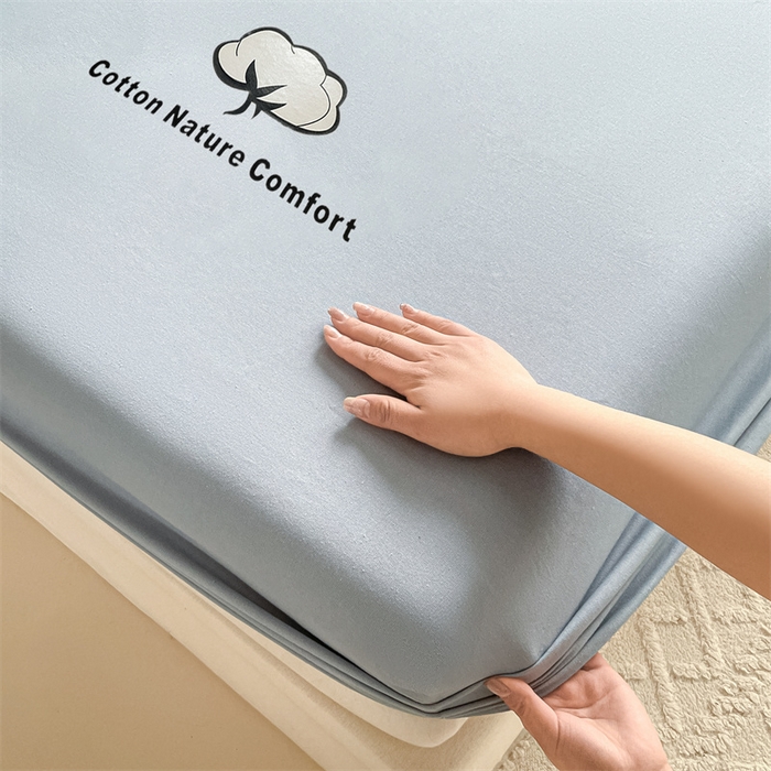 91家纺网 家纺一手货源 找家纺 布卢姆床垫 2025新款全棉烫画全棉老粗布床笠 棉朵-蓝灰