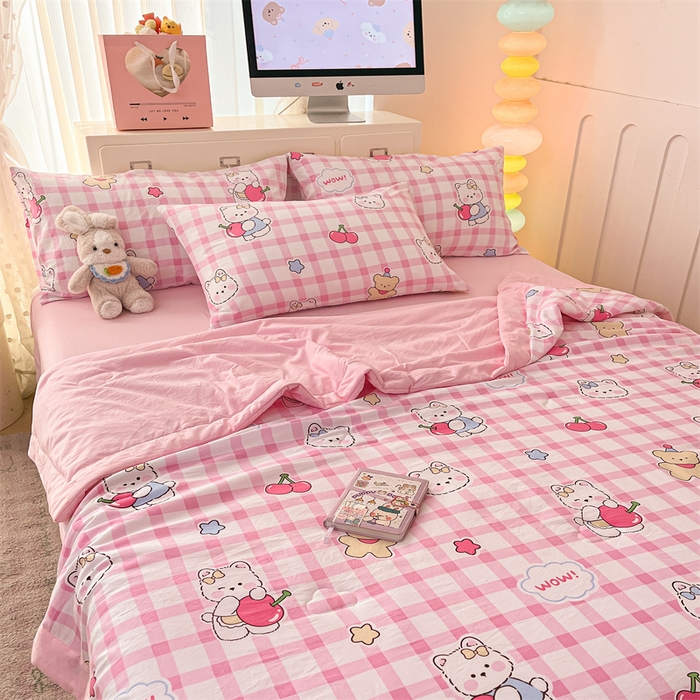 91家纺网 家纺一手货源 找家纺 美梦里 2025新款A类水洗棉棉花夏被 夏凉被空调被 甜心樱桃