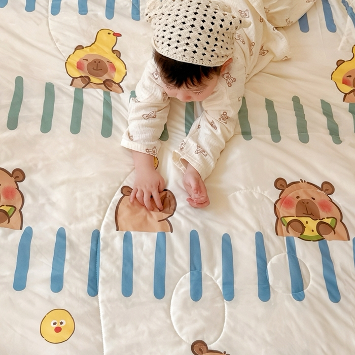 91家纺网 家纺一手货源 找家纺 兜米  2025夏季A类针织棉夏凉被小清新卡通双面针织棉空调被子被芯 卡皮八拉