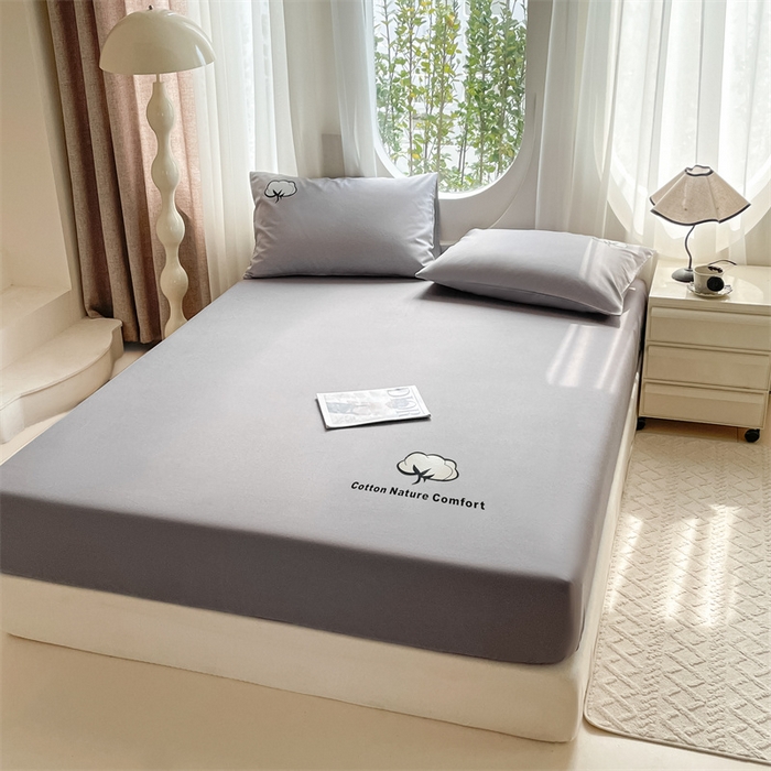 91家纺网 家纺一手货源 找家纺 布卢姆床垫 2025新款全棉烫画全棉老粗布床笠 棉朵-深灰