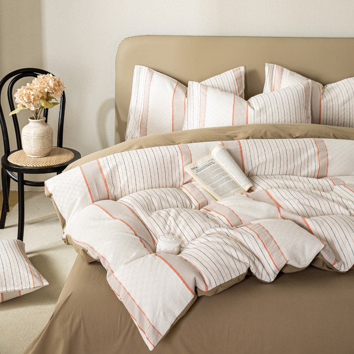 91家纺网 家纺一手货源 找家纺 九沐良品 2025新款全棉水洗棉提花四件套 简凝-卡其