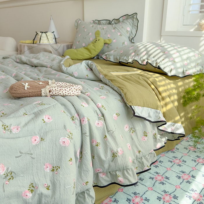 91家纺网 家纺一手货源 找家纺 慕尚 2025新款云感棉花边夏凉被空调被 丝带花