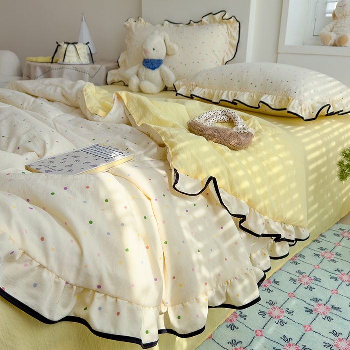 91家纺网 家纺一手货源 找家纺 慕尚 2025新款云感棉花边夏凉被空调被 彩色小圆点