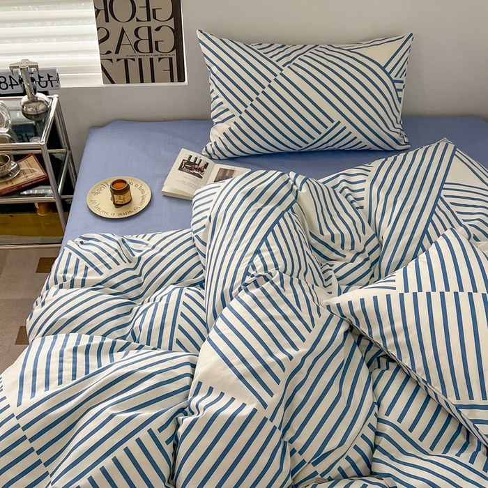 91家纺网 家纺一手货源 找家纺 吉象2025新款全棉印花北欧极简四件套系列 语初蓝