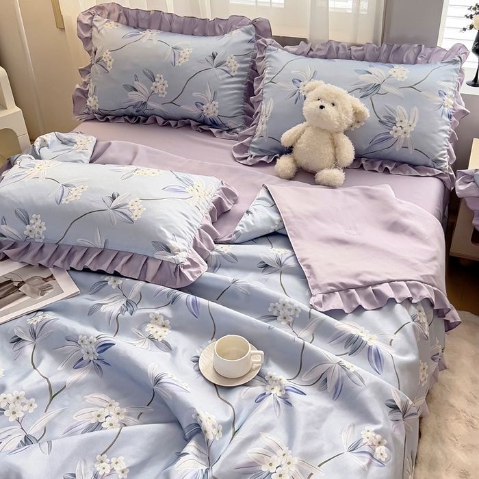 91家纺网 家纺一手货源 找家纺 找底底家纺 2025新款60S水洗天丝夏被夏凉被空调被床裙四件套 摇曳花香