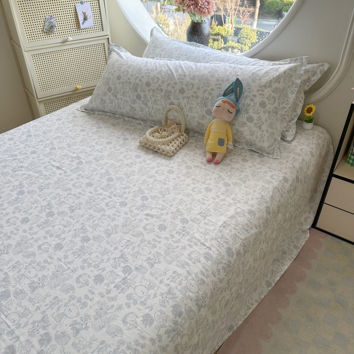 91家纺网 家纺一手货源 找家纺 百寐 2025新款13372全棉纯棉印花双人枕套+同款床单 布朗熊