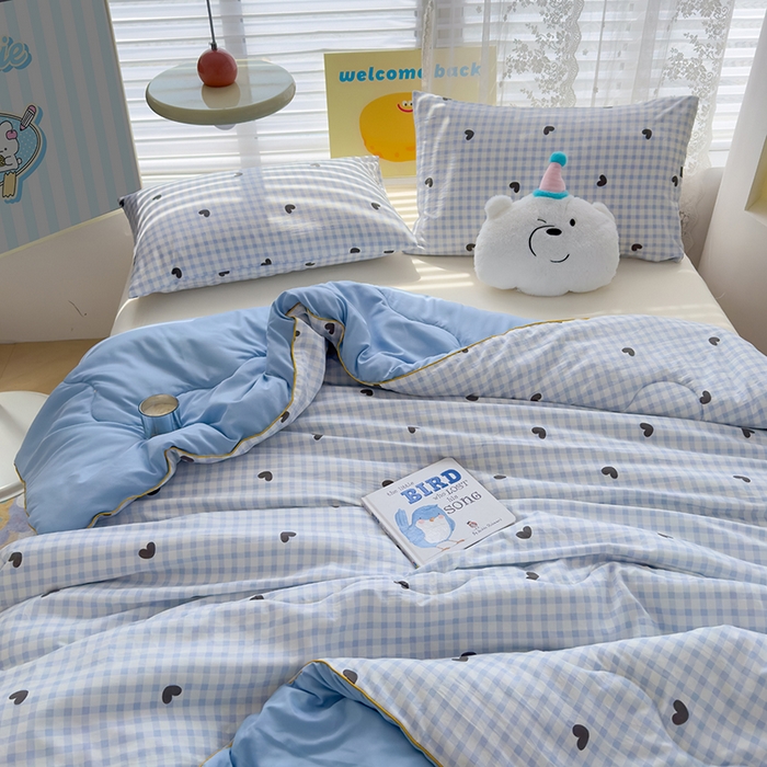 91家纺网 家纺一手货源 找家纺 美派工厂店2025新款水洗邹邹纱夏被 小幸运-蓝黑