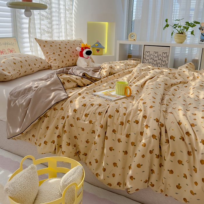 91家纺网 家纺一手货源 找家纺 美派工厂店2025新款水洗邹邹纱夏被 小蘑菇