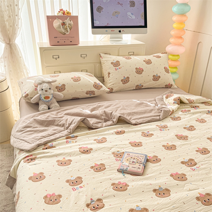 91家纺网 家纺一手货源 找家纺 美梦里 2025新款A类水洗棉棉花夏被 夏凉被空调被 小熊泡芙