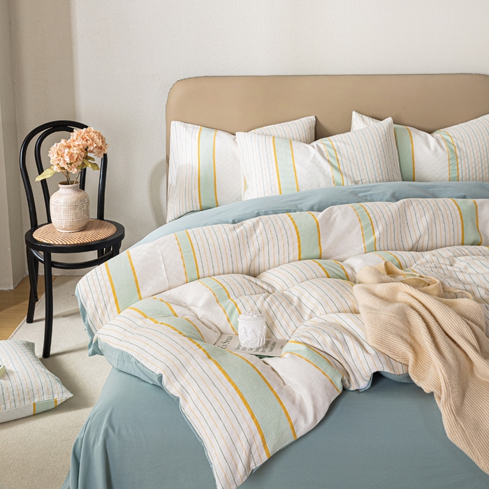 91家纺网 家纺一手货源 找家纺 九沐良品 2025新款全棉水洗棉提花四件套 简凝-湖兰