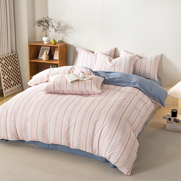 91家纺网 家纺一手货源 找家纺 2025新款全棉水洗棉双层纱印花四件套 简之