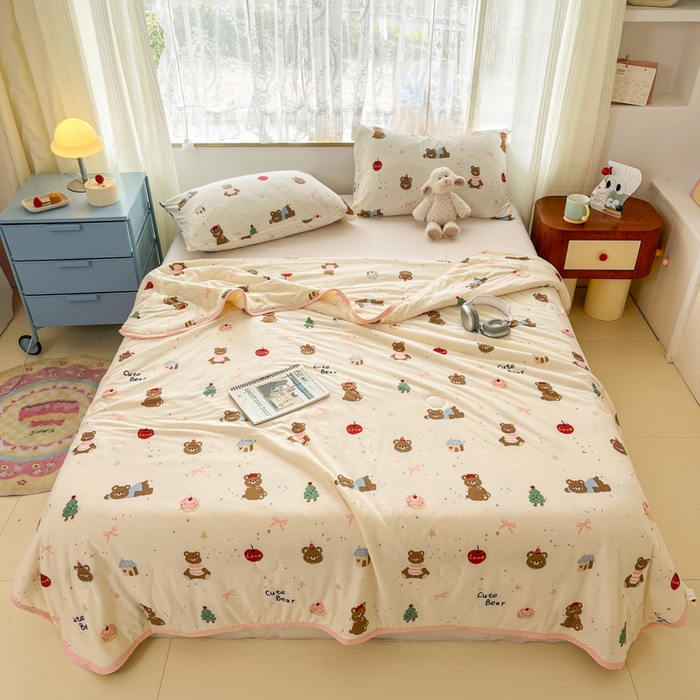 91家纺网 家纺一手货源 找家纺 葡萄家 2025新款A类母婴级大豆纤维牛奶丝针织棉夏凉被空调被-系列二 小熊软糖