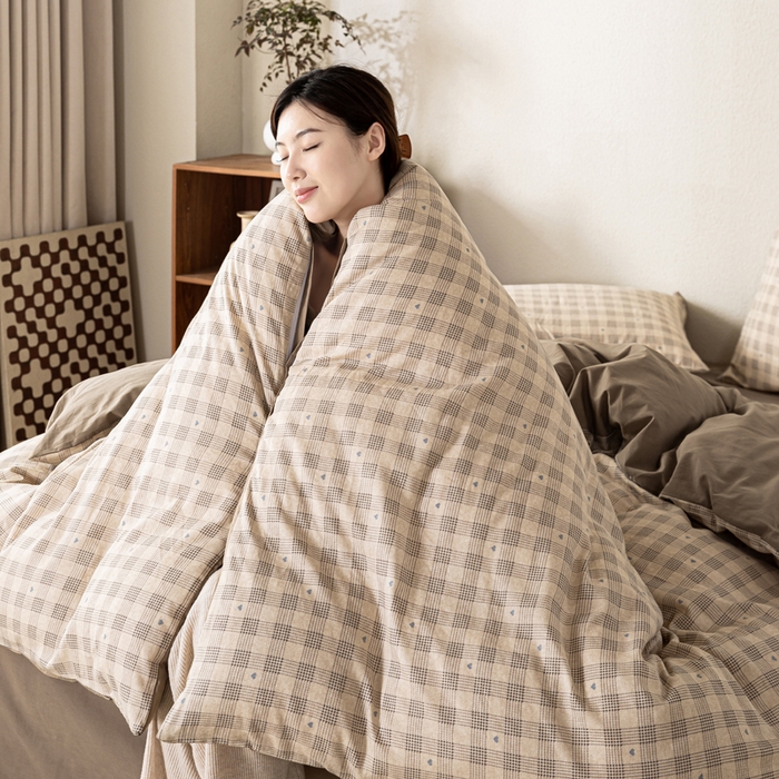 91家纺网 家纺一手货源 找家纺 2025新款全棉水洗棉双层纱印花四件套 伯克利-咖