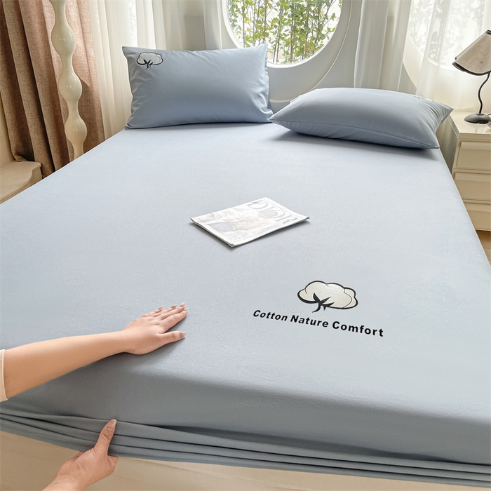 91家纺网 家纺一手货源 找家纺 布卢姆床垫 2025新款全棉烫画全棉老粗布床笠 棉朵-蓝灰