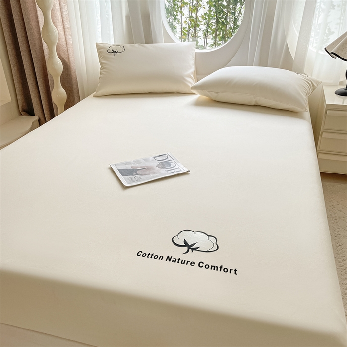 91家纺网 家纺一手货源 找家纺 布卢姆床垫 2025新款全棉烫画全棉老粗布床笠 棉朵-奶黄