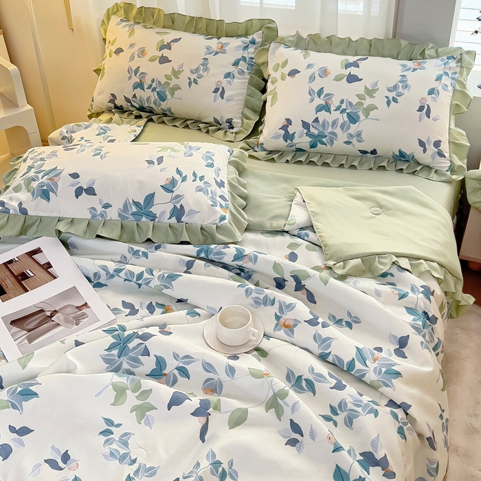 91家纺网 家纺一手货源 找家纺 找底底家纺 2025新款60S水洗天丝夏被夏凉被空调被床裙四件套 浪漫主义