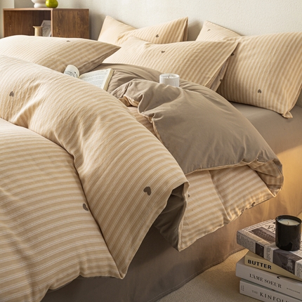 2025新款全棉水洗棉双层纱印花四件套 悦吟-咖