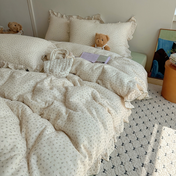 91家纺网 家纺一手货源 找家纺 （总）2025新韩版花边全棉双层皱皱纱布四件套