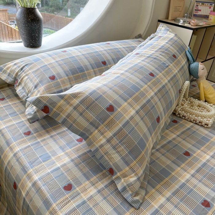 91家纺网 家纺一手货源 找家纺 百寐 2025新款13372全棉纯棉印花双人枕套+同款床单 心动蓝