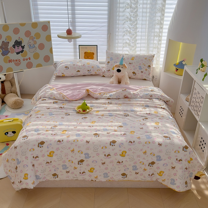 91家纺网 家纺一手货源 找家纺 美派工厂店2025新款水洗邹邹纱夏被 灰蒙小狗