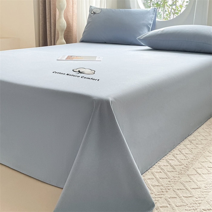 91家纺网 家纺一手货源 找家纺 布卢姆床垫 2025新款全棉纯棉烫画全棉老粗布床单凉席 棉朵-蓝灰