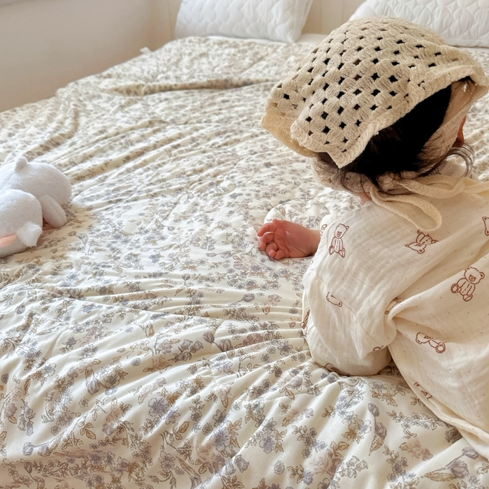 91家纺网 家纺一手货源 找家纺 兜米  2025夏季A类针织棉夏凉被小清新卡通双面针织棉空调被子被芯 花曦