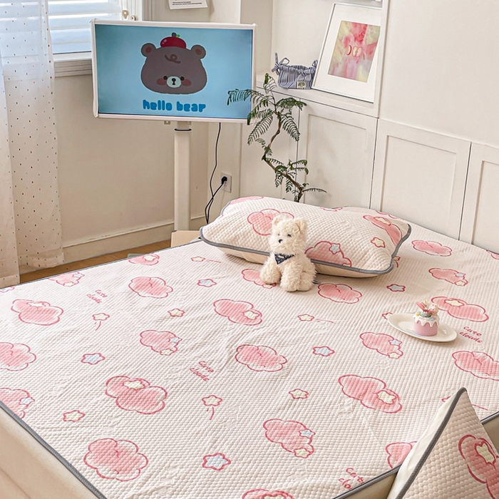 91家纺网 家纺一手货源 找家纺 川悦生活 2025新款大版冰豆豆凉豆豆凉席 粉星星