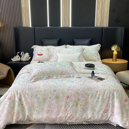 莱豫2025新款50支莱赛尔天丝四件套 花漾情绿