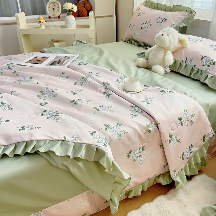 91家纺网 家纺一手货源 找家纺 找底底家纺 2025新款60S水洗天丝夏被夏凉被空调被床裙四件套 盛夏