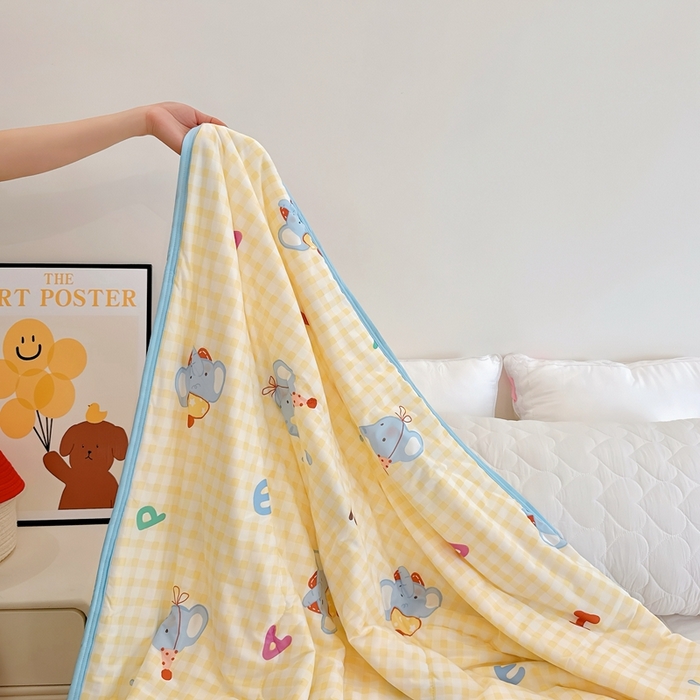 91家纺网 家纺一手货源 找家纺 兜米  2025夏季A类针织棉夏凉被小清新卡通双面针织棉空调被子被芯 字母小象