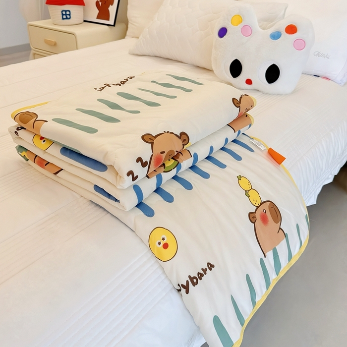 91家纺网 家纺一手货源 找家纺 兜米  2025夏季A类针织棉夏凉被小清新卡通双面针织棉空调被子被芯 卡皮八拉