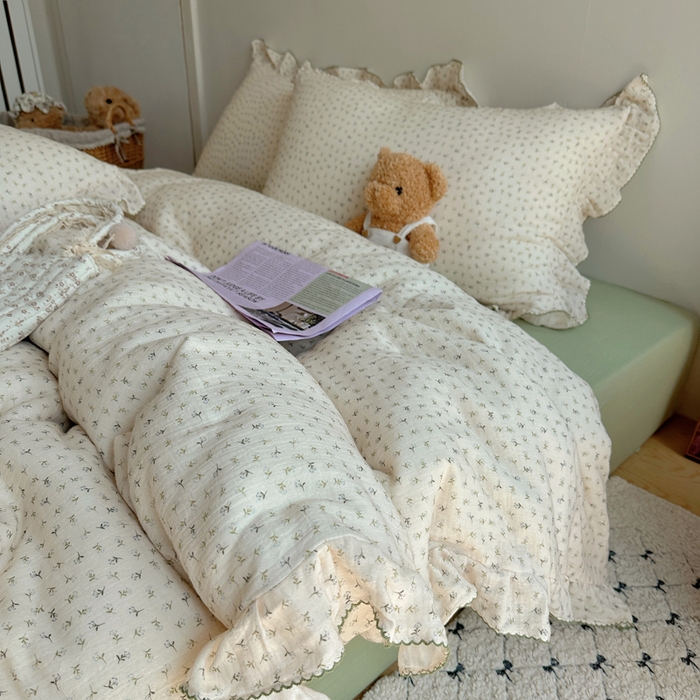 91家纺网 家纺一手货源 找家纺 （总）2025新韩版花边全棉双层皱皱纱布四件套