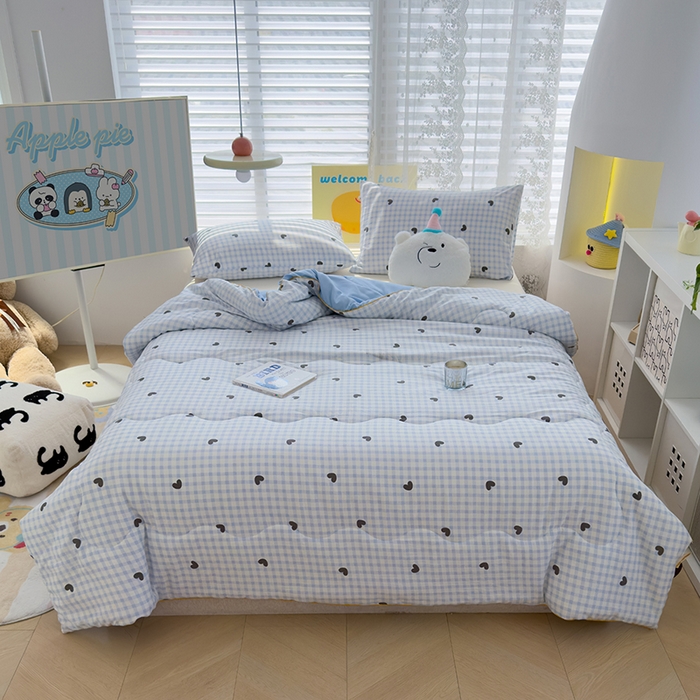 91家纺网 家纺一手货源 找家纺 美派工厂店2025新款水洗邹邹纱夏被 小幸运-蓝黑