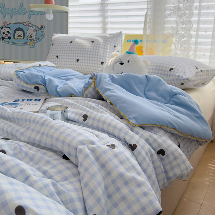 91家纺网 家纺一手货源 找家纺 美派工厂店2025新款水洗邹邹纱夏被 小幸运-蓝黑